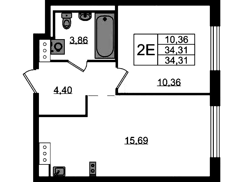 1-комнатная квартира 34.31 м², 11/13 эт., ЖК «Квартал Торики»